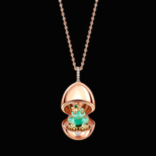 Fabergé Essence Or rose et laque verte Grenouille médaillon surprise 1258fp2370