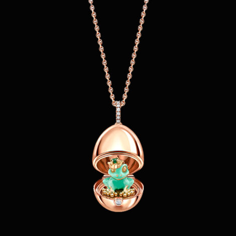 Fabergé Essence Or rose et laque verte Grenouille médaillon surprise 1258fp2370